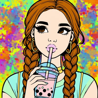 realistic girl with braided hair drinking boba