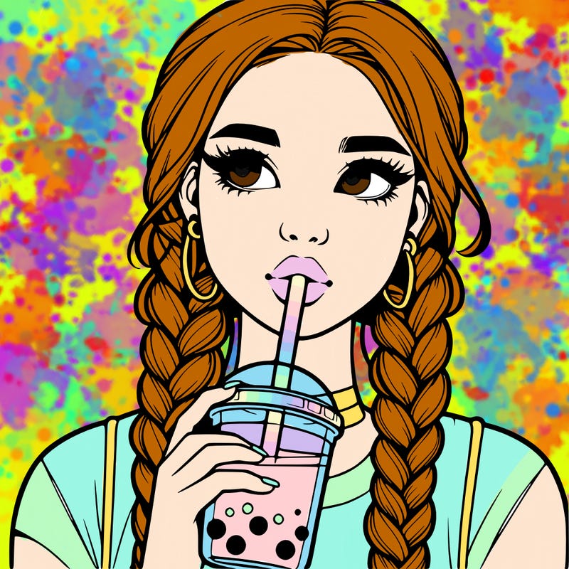 realistic girl with braided hair drinking boba