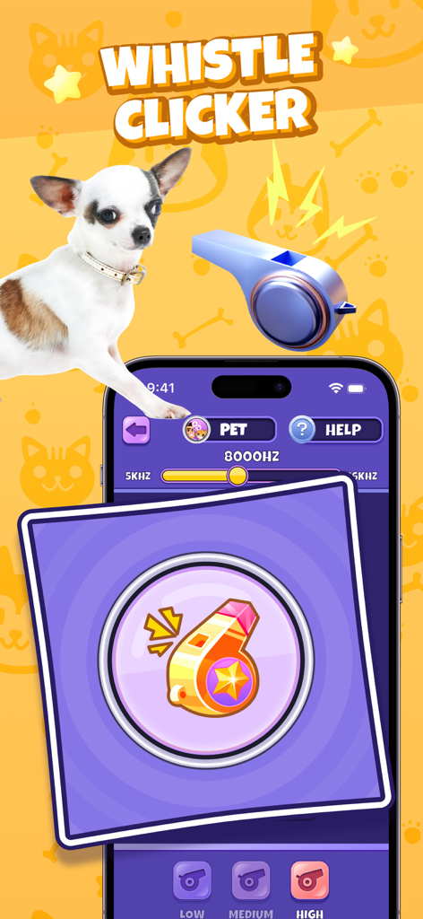 Cat Emotions: Sounds to Pet - Oberfläche für die Funktion Haustiertrainingspfeife und Klicker in der App