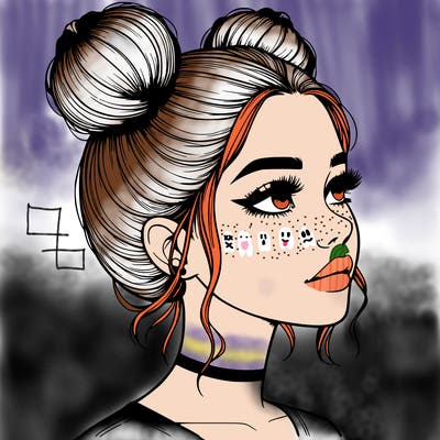 realistic girl with buns on the top of her head