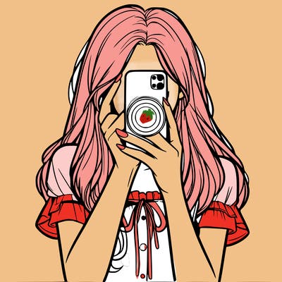 a realistic girl holding her phone taking pictures