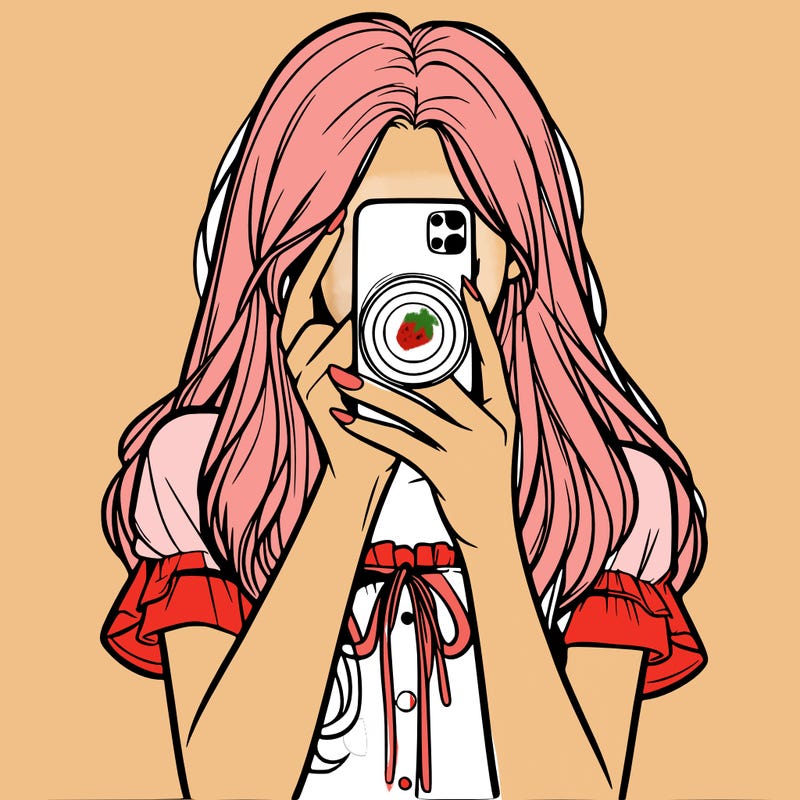 a realistic girl holding her phone taking pictures