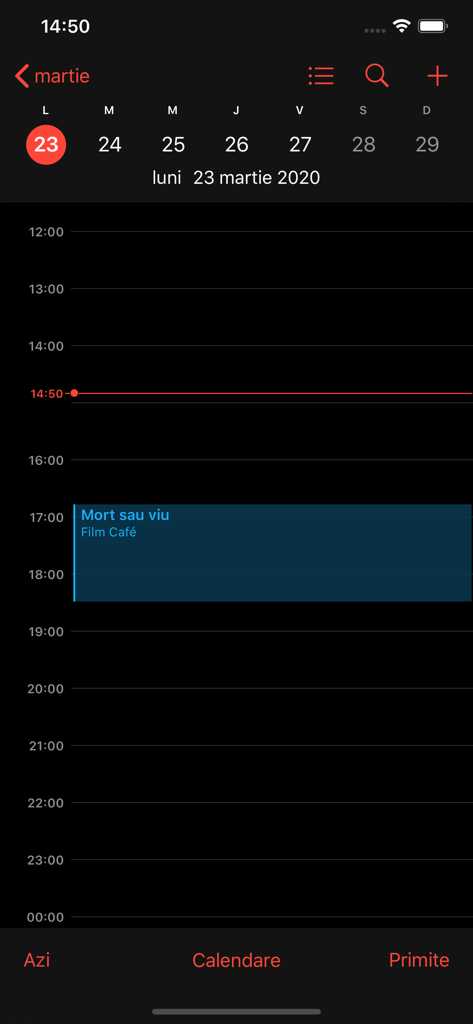 Vista de calendario diario de programas de TV rumanos con títulos de programas y horarios
