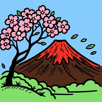 mount fuji with a cherry tree
