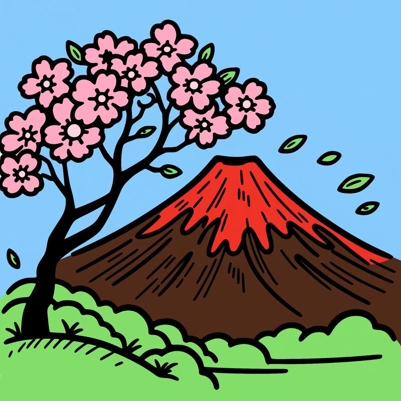 mount fuji with a cherry tree