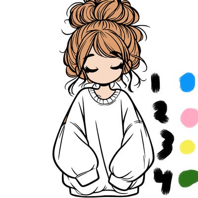 girl with baggy sweatshirt and messy bun