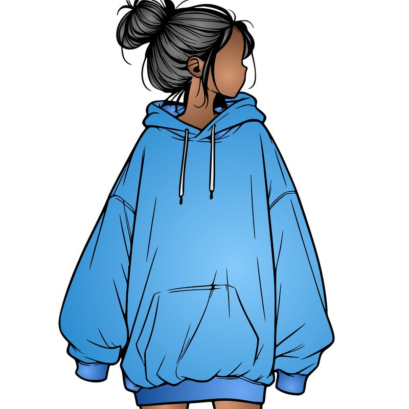 realistic girl with a oversized sweatshirt on and a bun