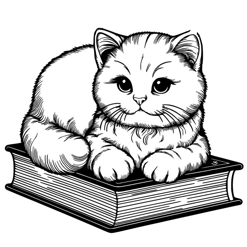 realistic cat on book