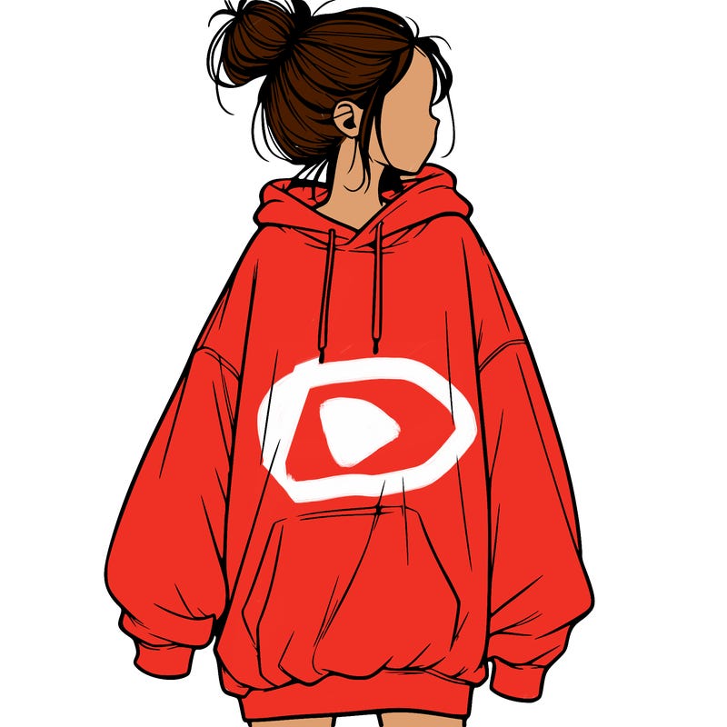 realistic girl with a oversized sweatshirt on and a bun