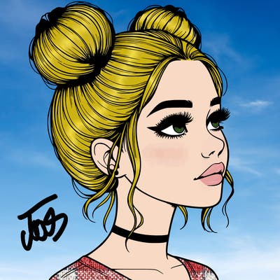 realistic girl with buns on the top of her head