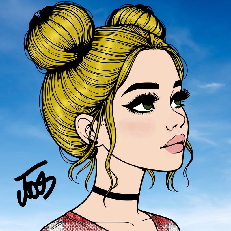 realistic girl with buns on the top of her head