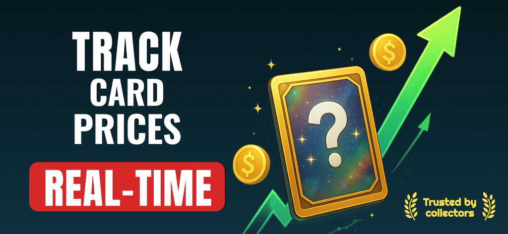 Card value Scanner - PokeLite - Werbebanner für die PokeLite-App, das die Echtzeit-Verfolgung von Kartenpreisen mit einem steigenden Wertdiagramm zeigt