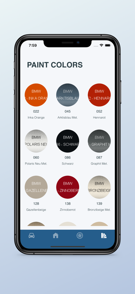 A library of genuine BMW paint colors and codes in the BimmerRefs mobile app