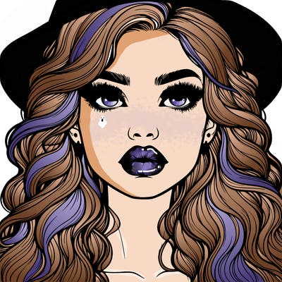realistic witch girl with wavy hair and lips