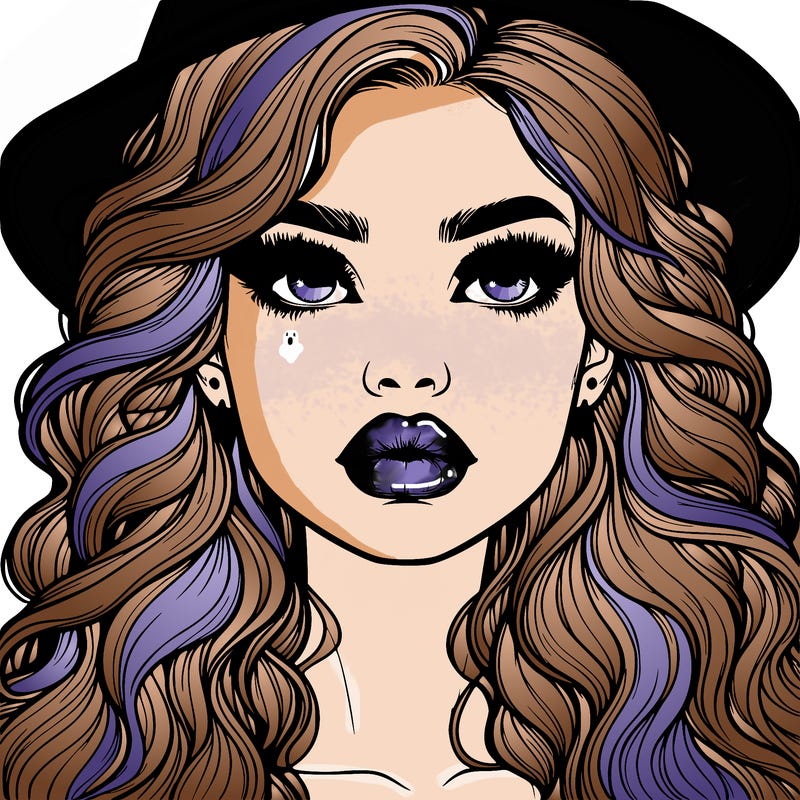 realistic witch girl with wavy hair and lips