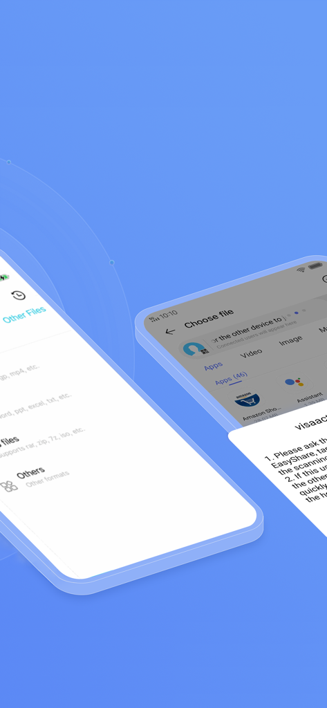 EasyShare app interface showing file selection for cross platform data transfer on mobile devices