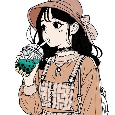 aesthetic realistic girl drinking boba