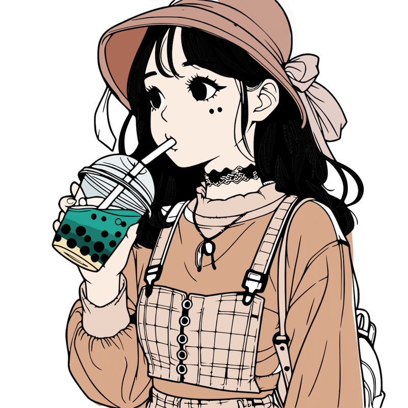 aesthetic realistic girl drinking boba