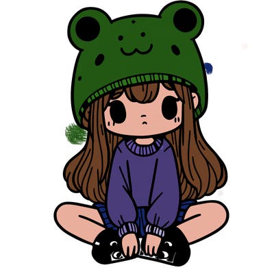 a girl wearing a frog hat and some frog socks