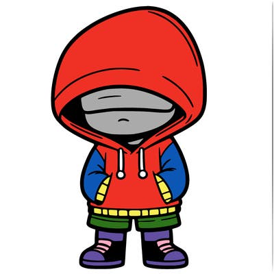 a boy wearing a hoodie that covers his eyes and shorts