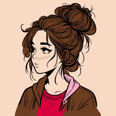 realistic teenage girl with a messy bun