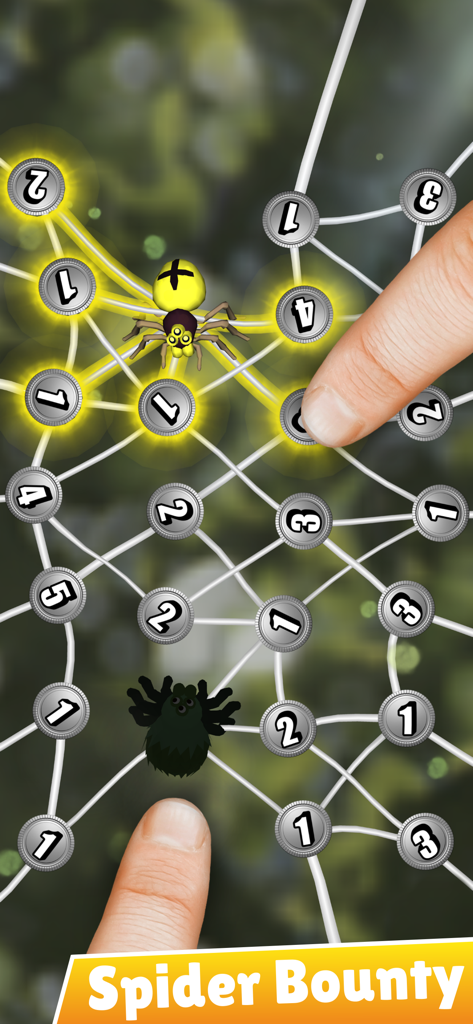 Finger Fights: 2 player games - Dos personas jugando al juego de estrategia Spider Bounty en una pantalla de tableta compartida