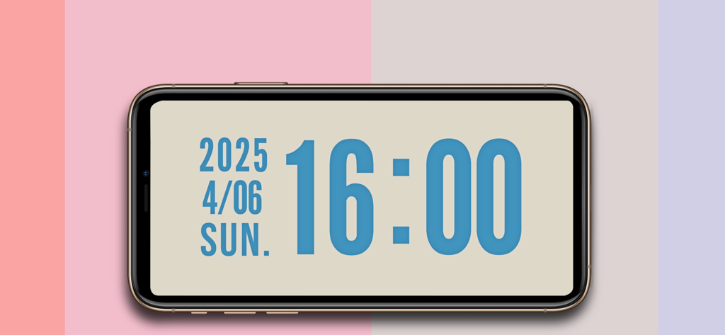 SClock-large,high visibility - 가로 모드 스마트폰의 대형 디지털 시계 표시, 16:00 및 날짜 표시