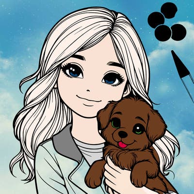 realistic girl holding a cute puppy