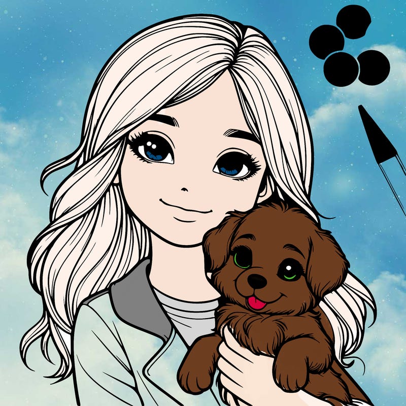 realistic girl holding a cute puppy