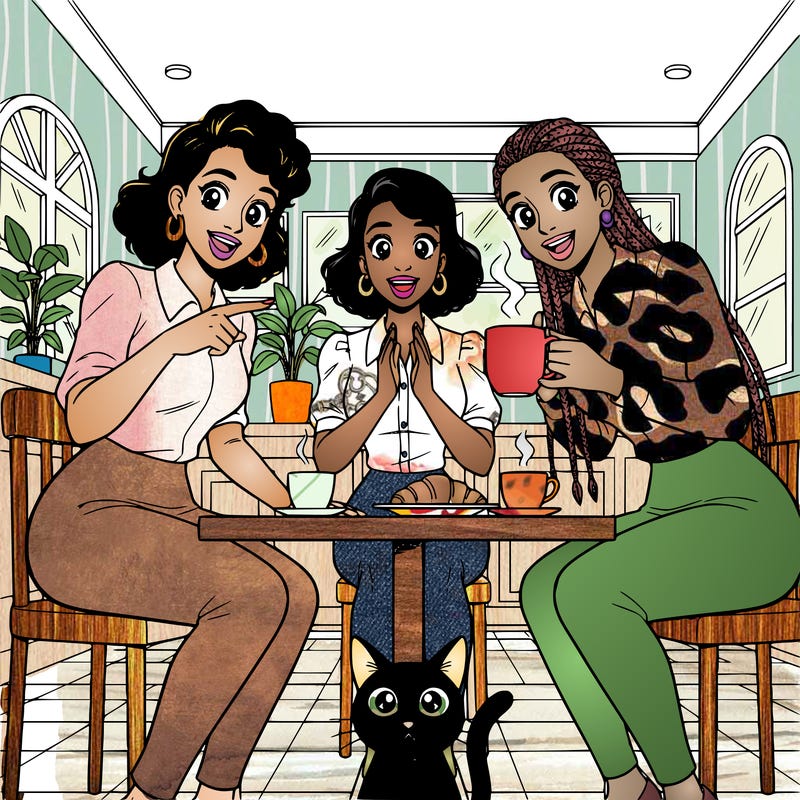 black women on a cafe gossiping
