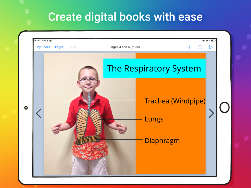 Book Creator One - Un libro digitale di uno studente sul sistema respiratorio creato con Book Creator One su iPad