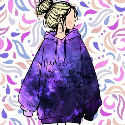 realistic girl with a oversized sweatshirt on and a bun