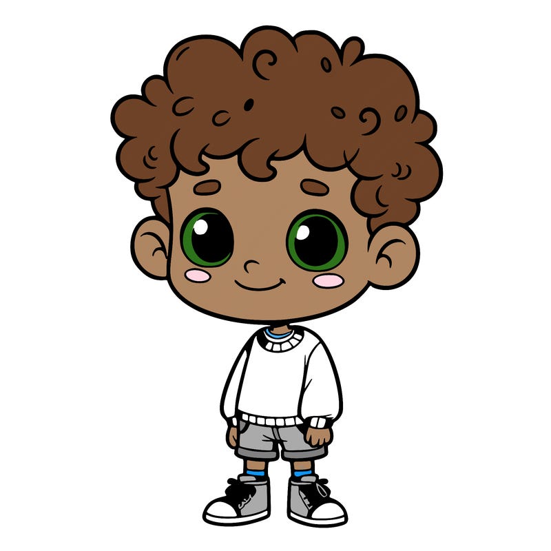 a boy with short curly hair