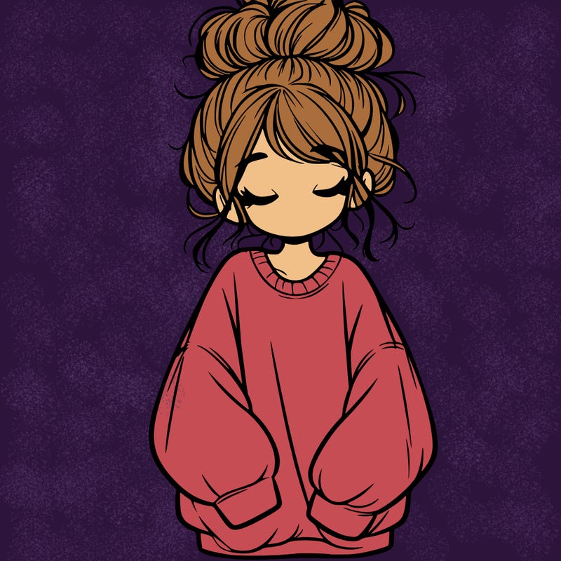 girl with baggy sweatshirt and messy bun