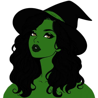 realistic witch girl with wavy hair and lips