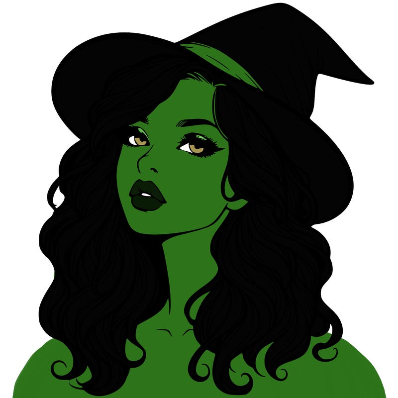 realistic witch girl with wavy hair and lips