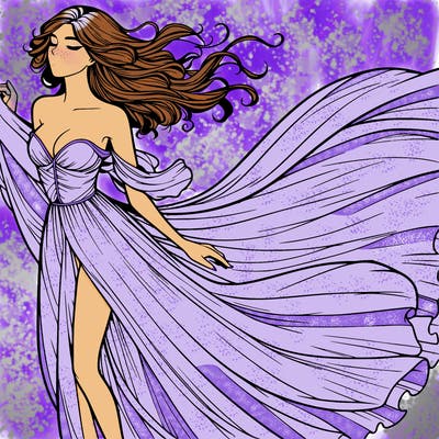 realistic woman in dress flowing the the wind