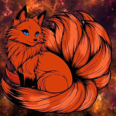 realistic detailed 9 tailed anime fox
