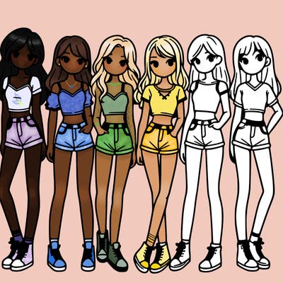 a group of girls wearing crop tops and shorts