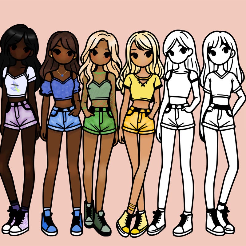 a group of girls wearing crop tops and shorts
