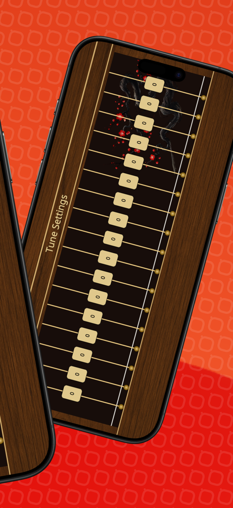 Koto Sim - Tuning settings interface of the Koto Sim app showing adjustable bridges on digital strings.