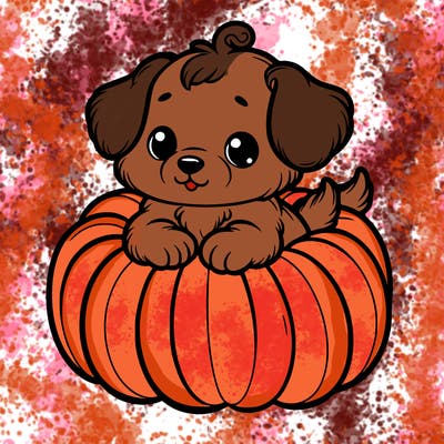 cute little puppy in a pumpkin