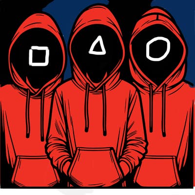 3 faceless people in  hoodies