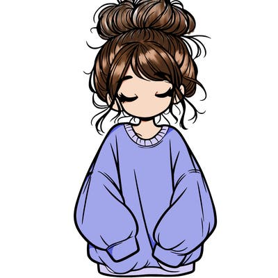 girl with baggy sweatshirt and messy bun