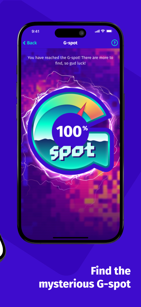 Roadgames: travel games - Captura de pantalla de la aplicación Roadgames que muestra la función G-spot para encontrar ubicaciones ocultas durante una búsqueda del tesoro