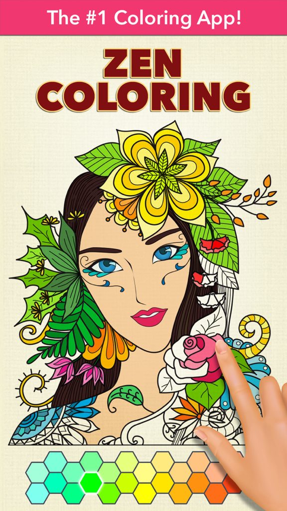 Zen Coloring Book for Adults - Zen Coloring Book for Adults showing a hand coloring a beautiful floral portrait design