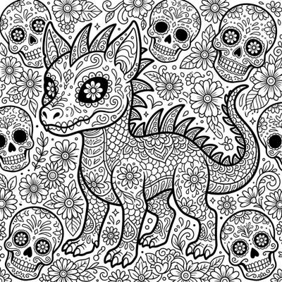 Unleash your creativity with this unique Chupacabra coloring page, blending the legendary cryptid with vibrant Day of the Dead artistry. Dive into a world of intricate calavera designs, marigolds, and enchanting patterns waiting for your personal touch.