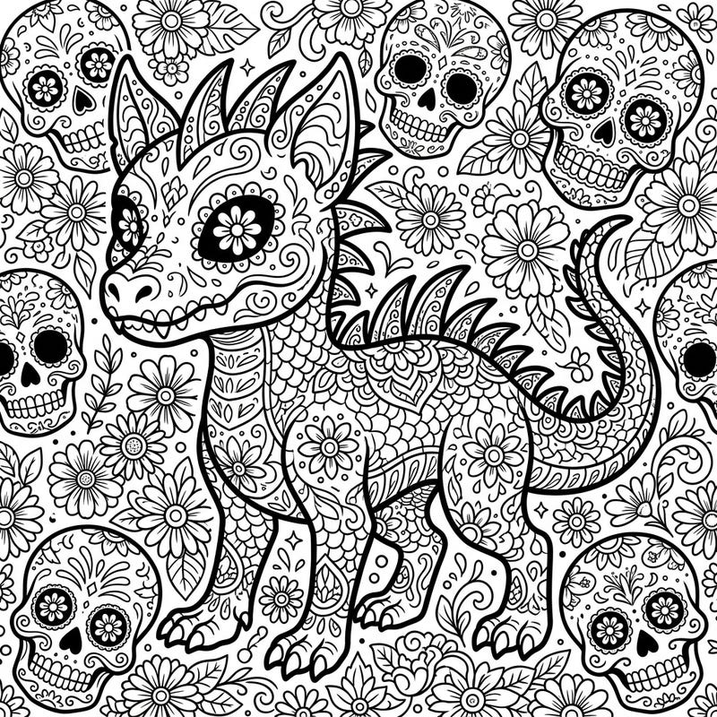 Unleash your creativity with this unique Chupacabra coloring page, blending the legendary cryptid with vibrant Day of the Dead artistry. Dive into a world of intricate calavera designs, marigolds, and enchanting patterns waiting for your personal touch.