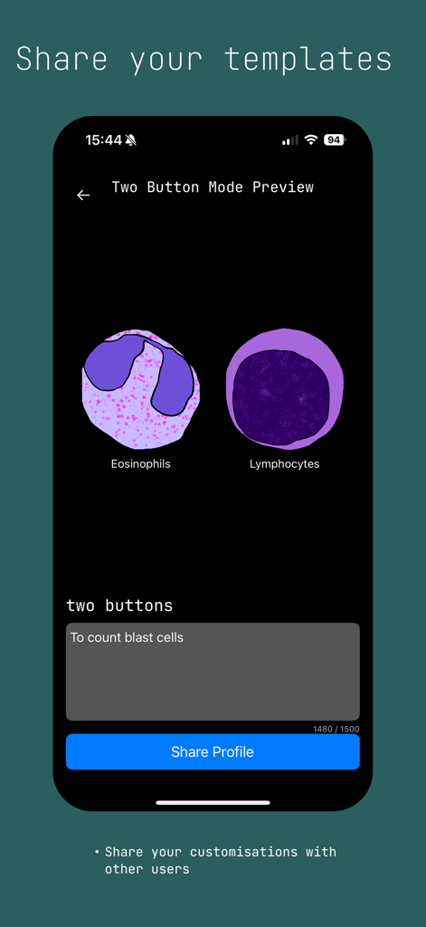 Cell Counter App - Cell Counter App interface for sharing custom cell counting templates