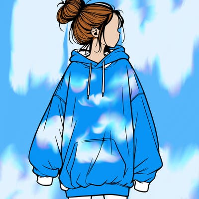 realistic girl with a oversized sweatshirt on and a bun